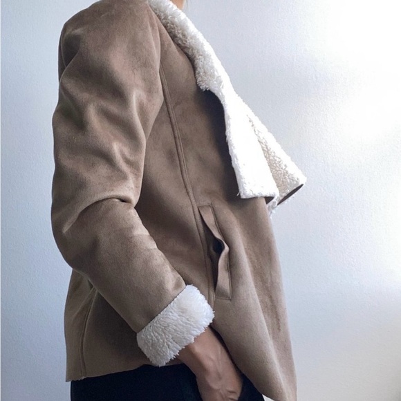 Lauren Ralph Lauren Brown Faux Shearling Open Draped Waterfall Jacket Size S - Picture 2 of 13